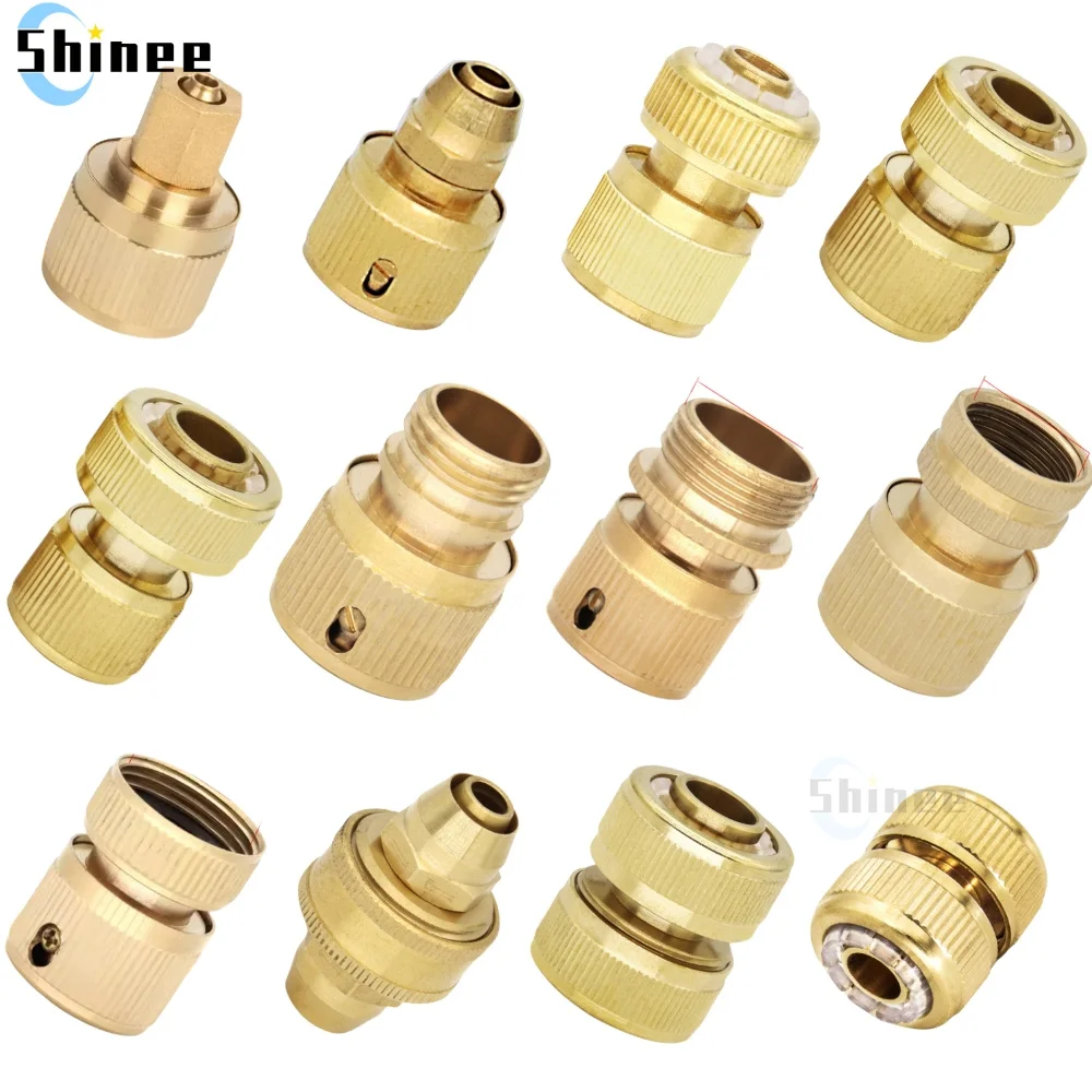 

1Pcs 1/2'' 5/8" 3/4'' 1'' Brass Hose Quick Connector Water Stop Fitting Copper Thread Tap Coupling Garden Watering Gun Adapter