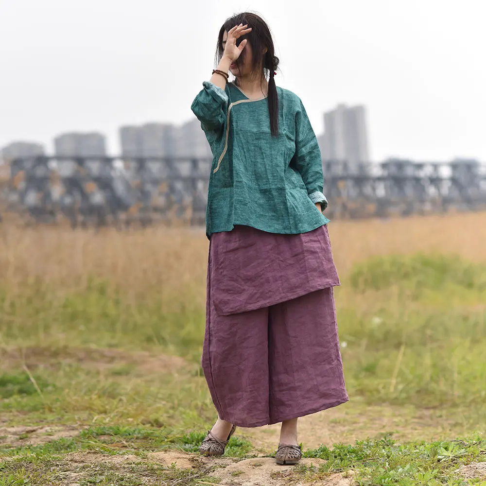 Design Ramie High Quality Wide-Legged Pants Women's New Harajuku Solid Color Trousers Loose Japanese Straight Pants Ropa Mujer