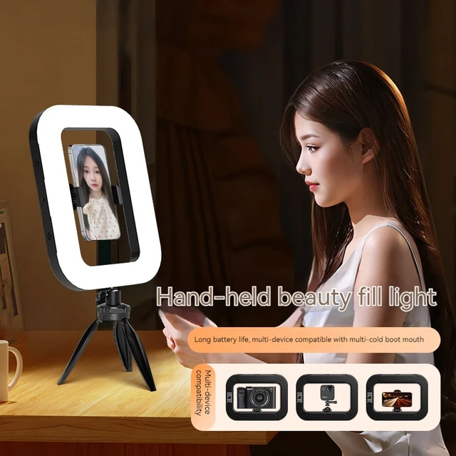 New Handheld Ring LED Rechargeable Fill light Portable Mobile Phone Live Broadcast Photography Desktop Rabbit Cage Selfie Light 4