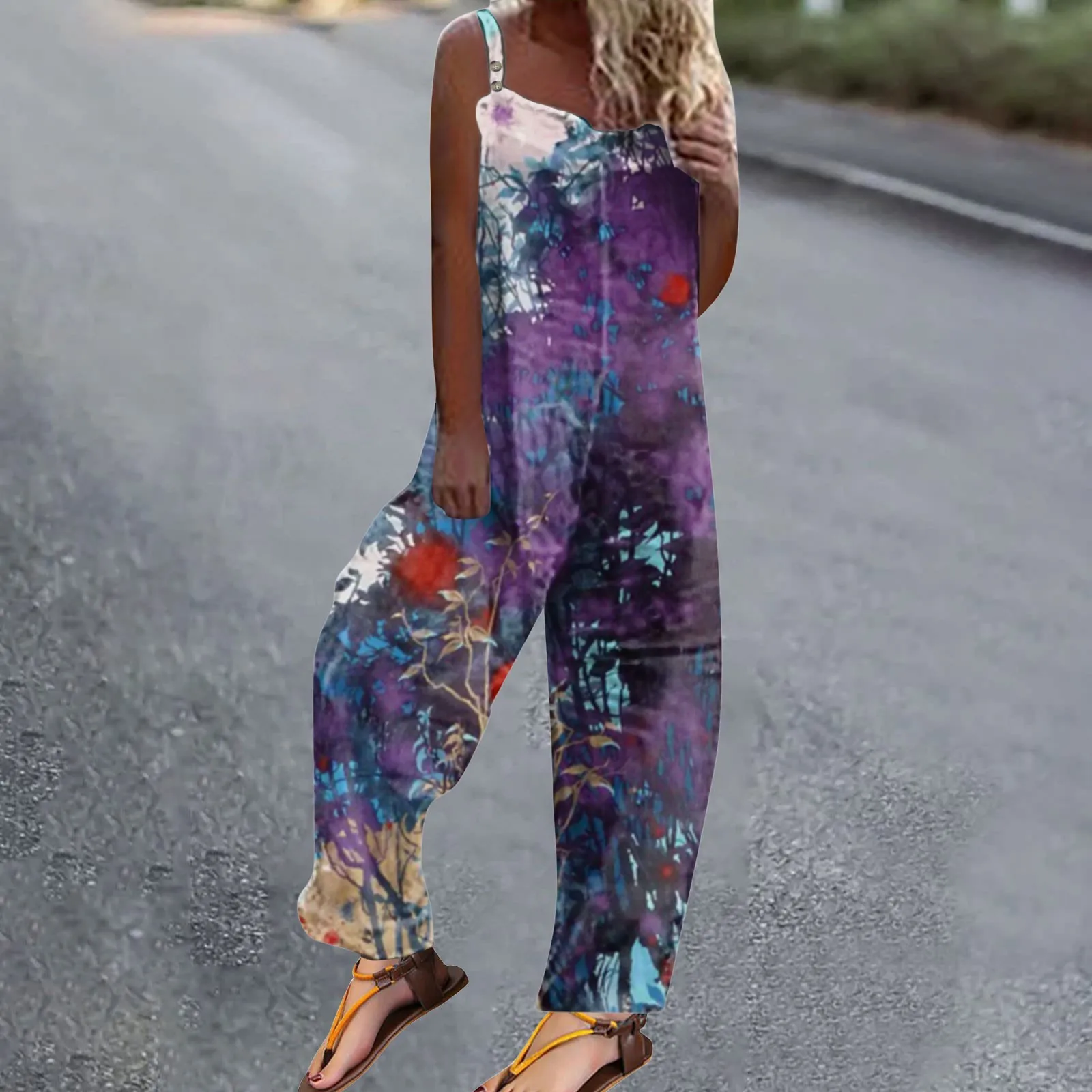 Womens Jumpsuit Casual Floral Print Loose Petite Rompers for Juniors