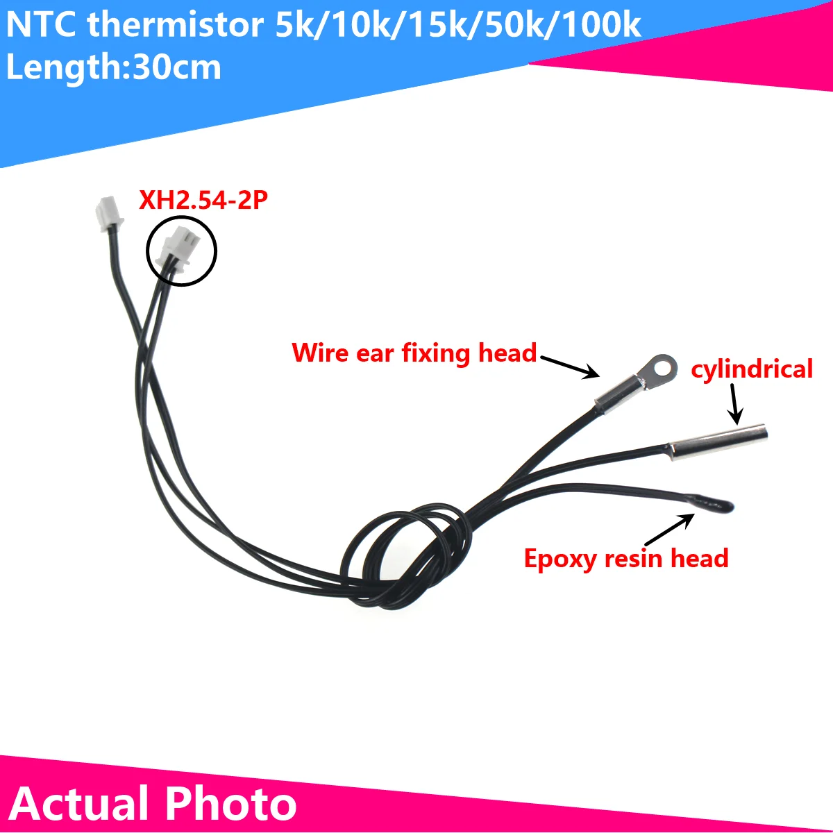 NTC thermistor 30cm 5k10k15k50k100k with XH2.54 plug B value 3950 fixed digital temperature sensor ntc100k thermistor temperature sensor cartridge ntc 3950 for 3d printer extruder mk8 v6 volcano cr10 m3 hotend for voro upgraded