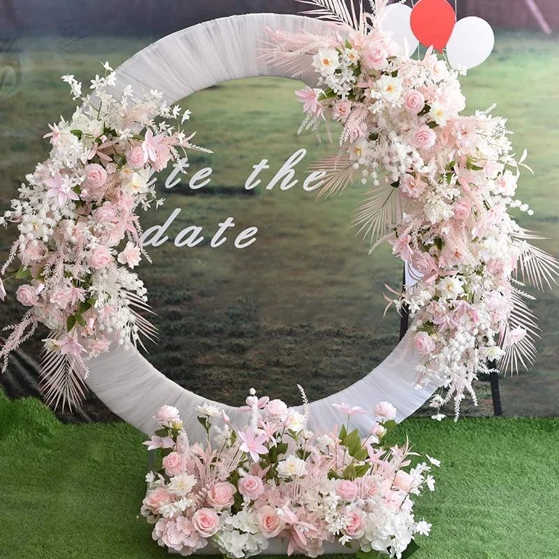 

Wedding Arch Double Tube Iron Ring Shelf, Artificial Flower Stand in Outdoor Wedding Backdrop Decor, Ring Arch Props, Gold White