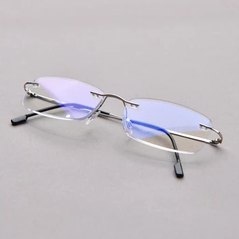Anti Blue Light Titanium Alloy Rimless Silver Frame Men Women Rectangular 10g Reading Glasses Rimless Prescription Eyeglasses