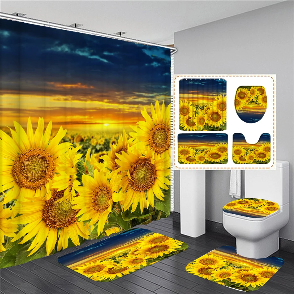 Tenda da doccia con girasole, tenda da bagno con motivo