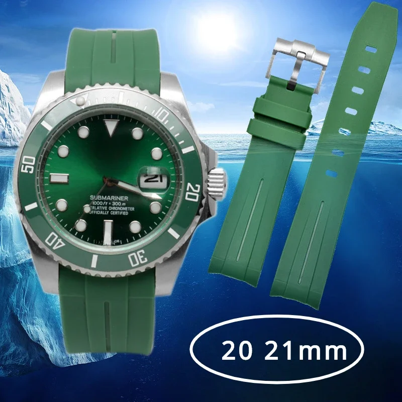 Orologi Accessori 20 21Mm Per Rolex Submariner Series Cinturino In Gomma Cinturino Uomo Cinturino In Silicone Fondo Uomo Verde Nero