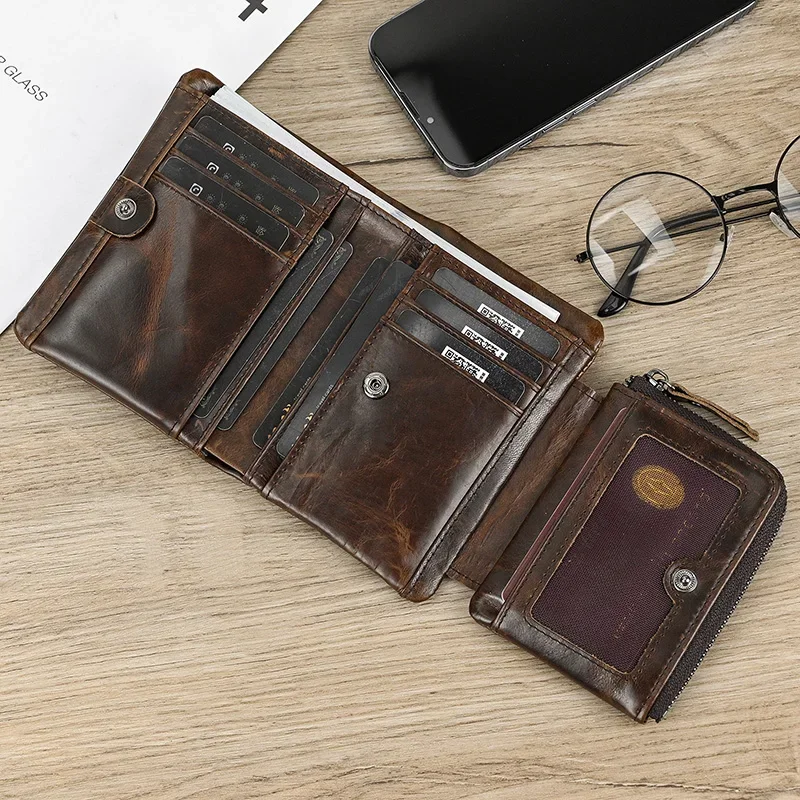 Genuine Leather Short Wallet for Men and Women