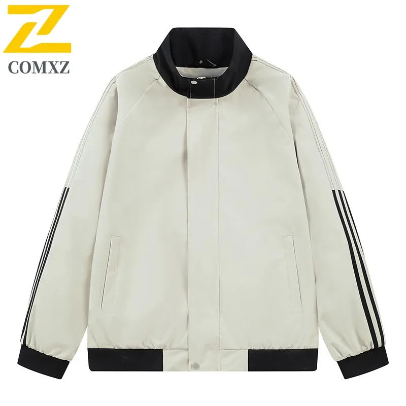 EiAO Jacket Stripe Collar  Men Women American Vintage Colorblock Coat Oversized Streetwear Windproof Waterproof  Outdoor 2025
