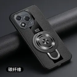 Luxury Magnetic Ring Holder Shockproof Case with Silicone Sheepskin Leather and Plexiglass - Honor 400lite (Carbon Fiber)