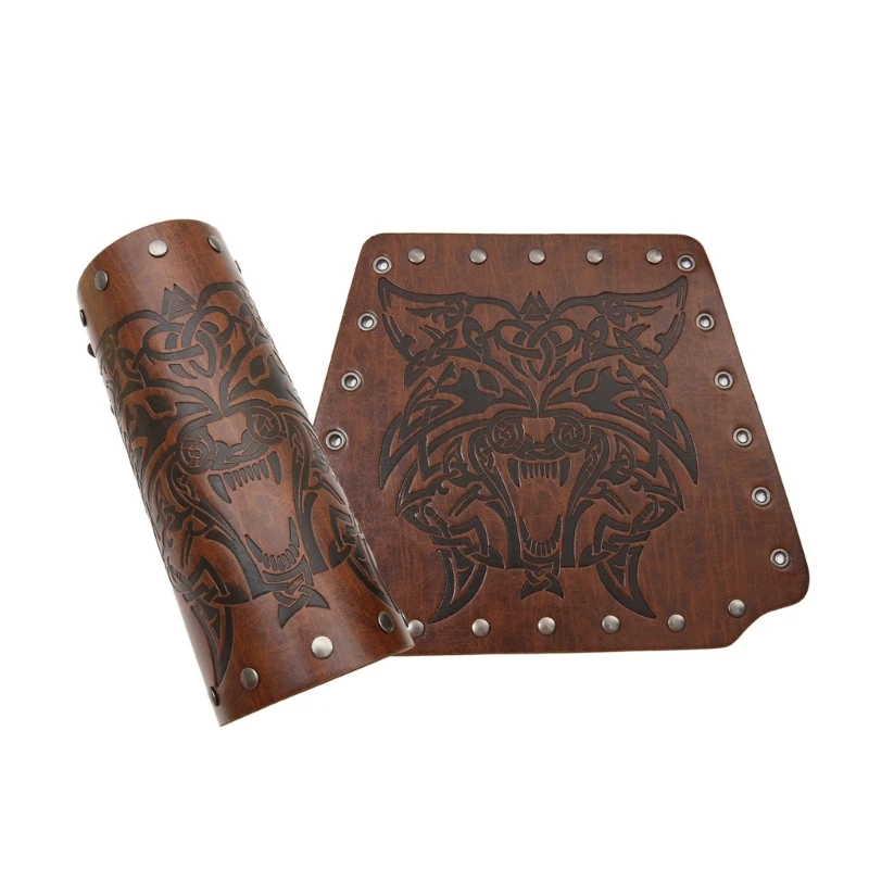 

Men Cosplay Wristband Lace-up Vintage Knight Gauntlet with Wolf Head Pattern