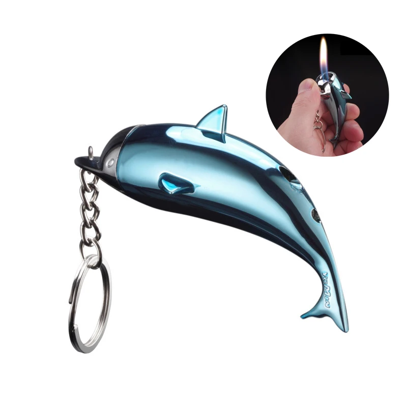 Creative Dolphin Lighter Keychain Inflation Butane Cigarette Lighters