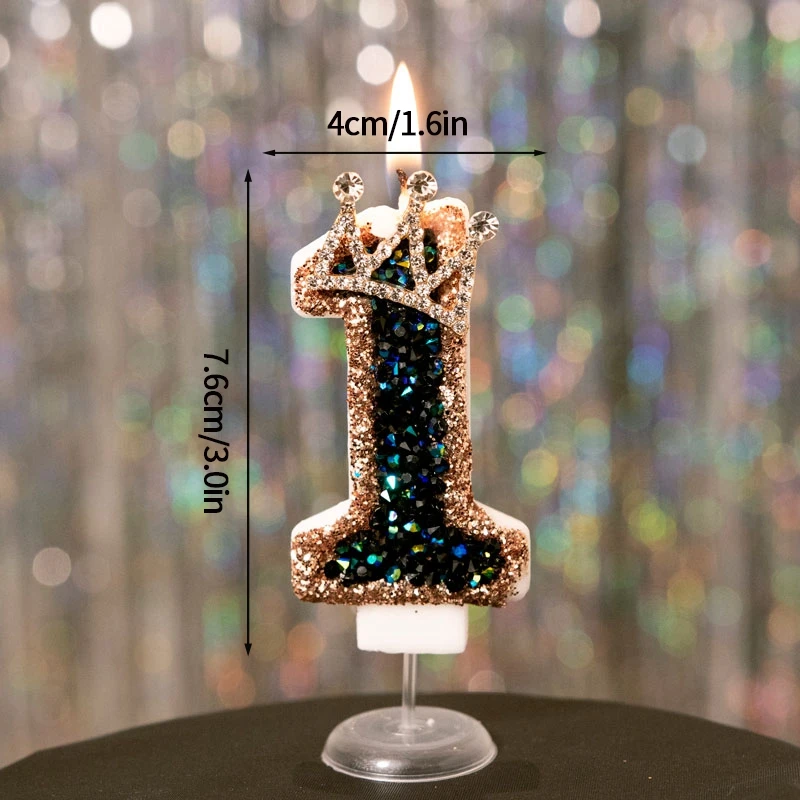 Black Diamond Crown Candle 0-9 Number Happy Birthday Cake Candles Birthday Candle Cake Topper Decoration Wedding Party Decor
