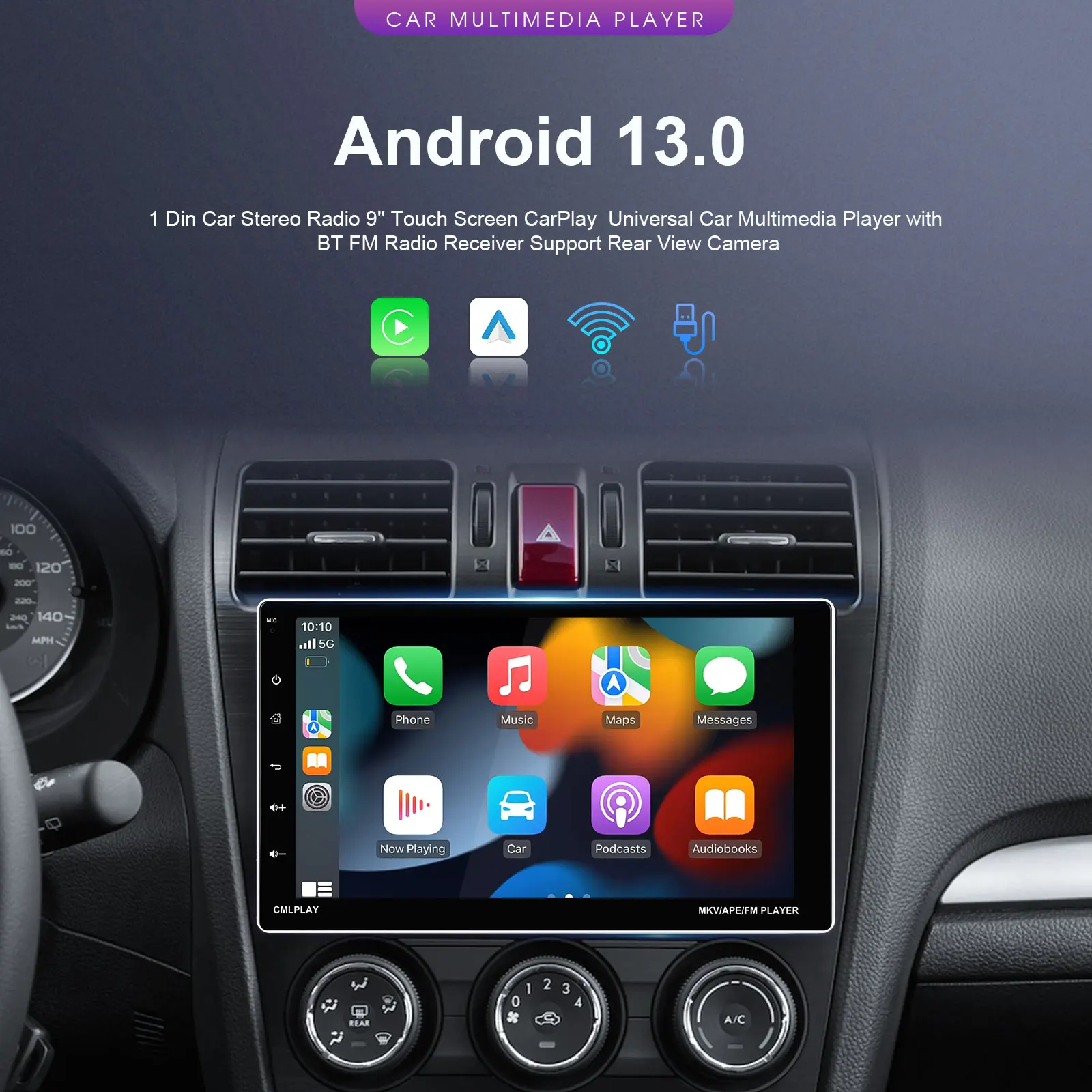 Car Multimedia Player Hikity 1 Din Android Car Stereo audio Radio Carplay Android Auto 2+64G WIFI GPS Navigation