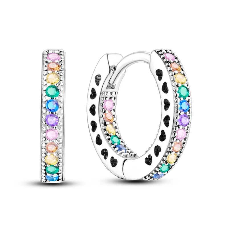 Silver Hoop Earrings 925 Sterling Silver 3 colors Pave Round Shape Geometry for Women Jewelry Wedding Engagement Birthday Gift