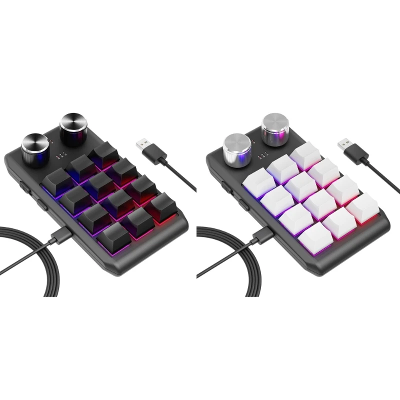 

Multifunctional Macro Mechanical Keyboard with 12 Customizable Keys 2 Knobs - One-Handed RGB Gaming Keypad Programmable