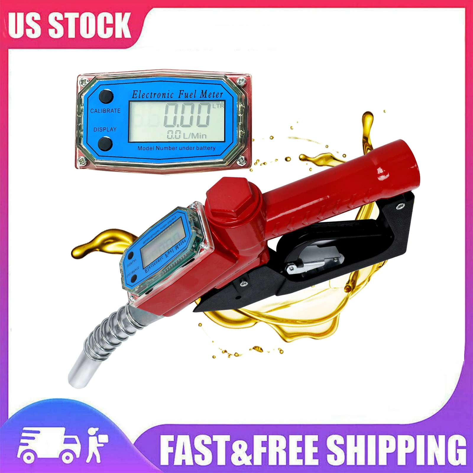 

Digital Fuel Nozzle Fuel Gasoline Diesel Petrol Oil Nozzle Shut Off Injector Delivery Gun with Flow Meter for Refilling Diesel