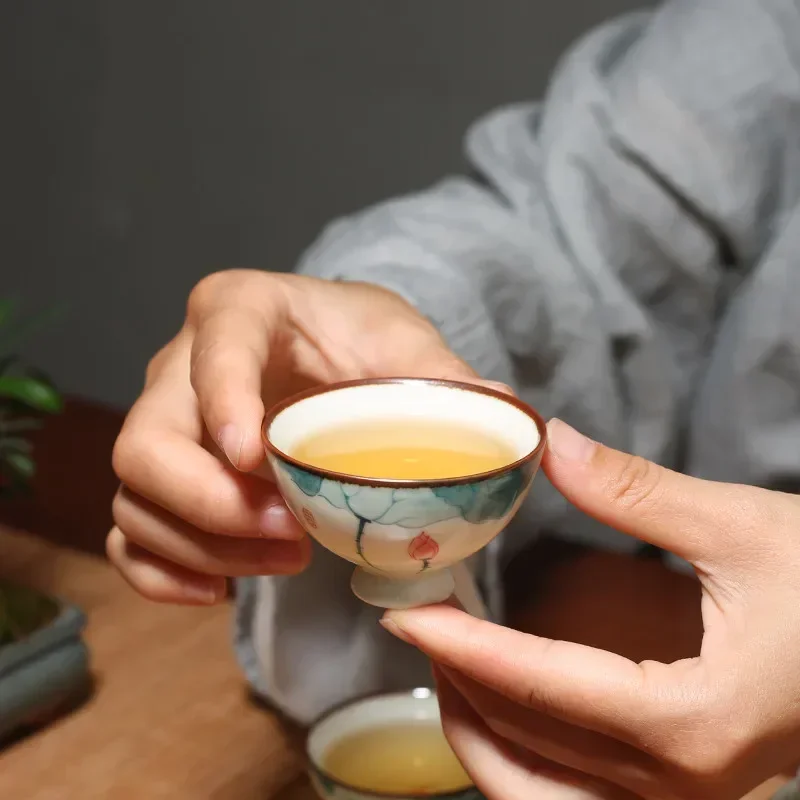 Chinese Ceramic Teacup Personal Meditation Cup Hand Painted Lotus Tea Bowl Master Cup Handmade Boutique Tea Set Accessories