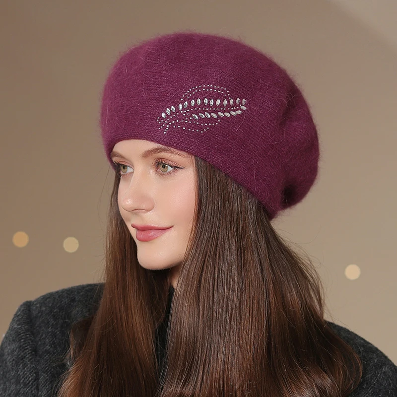 Women’s Warm Wool Knitted Beret Hat Solid Colour Winter Beanie_voghion.com