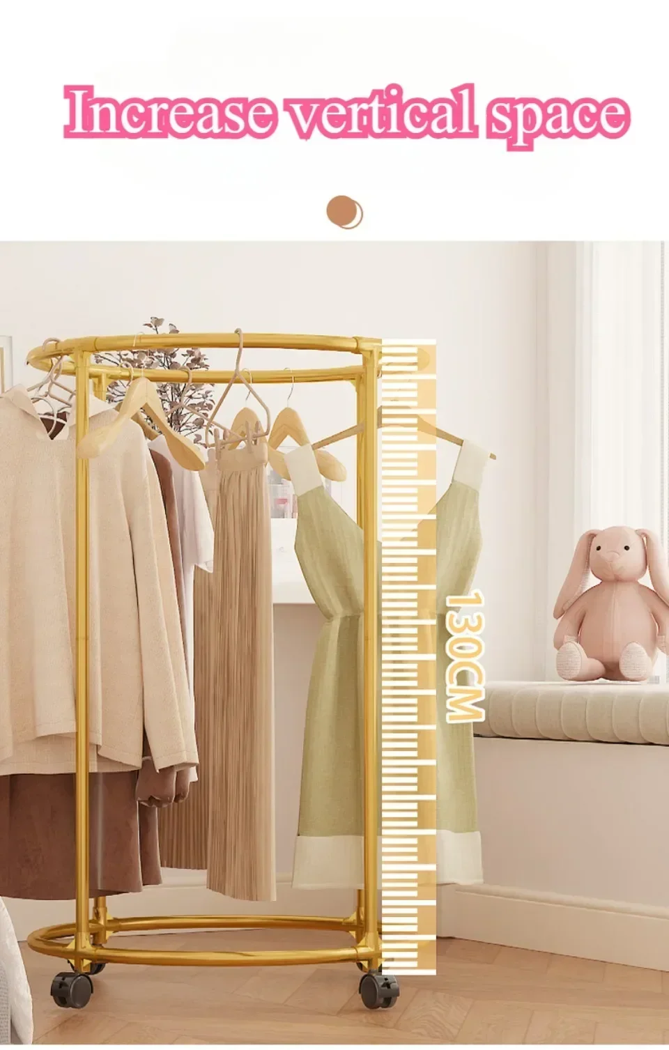 Multifunctional Rotating Circular Drying Rack With Floor Mounted Wheels