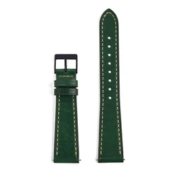 Handmade Vintage Leather Watch Strap with Quick Release - 22mm (Green - Black Buckle)