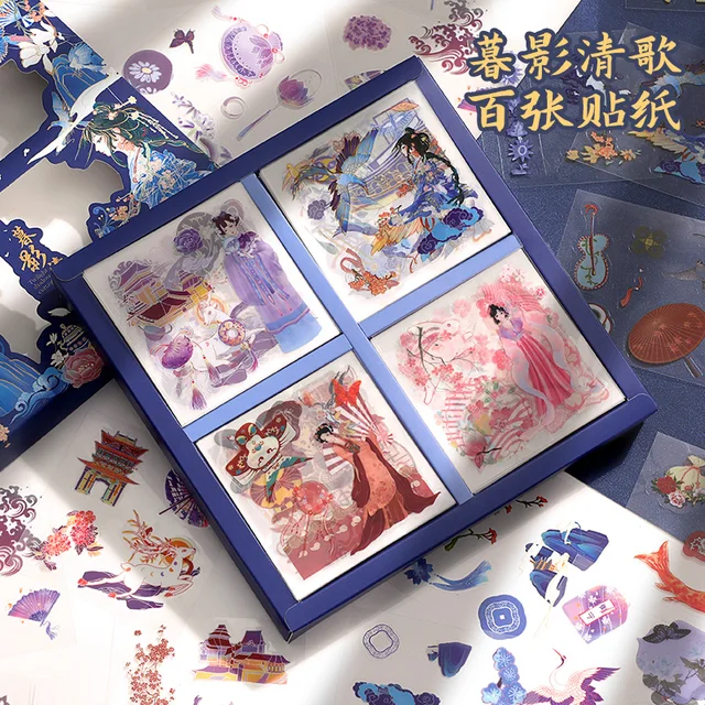 Simno 100 Sheets Flowers Mushroom Stickers Retro Literary Decorative Sticker Set Stationery Wholesale Muying Qingge