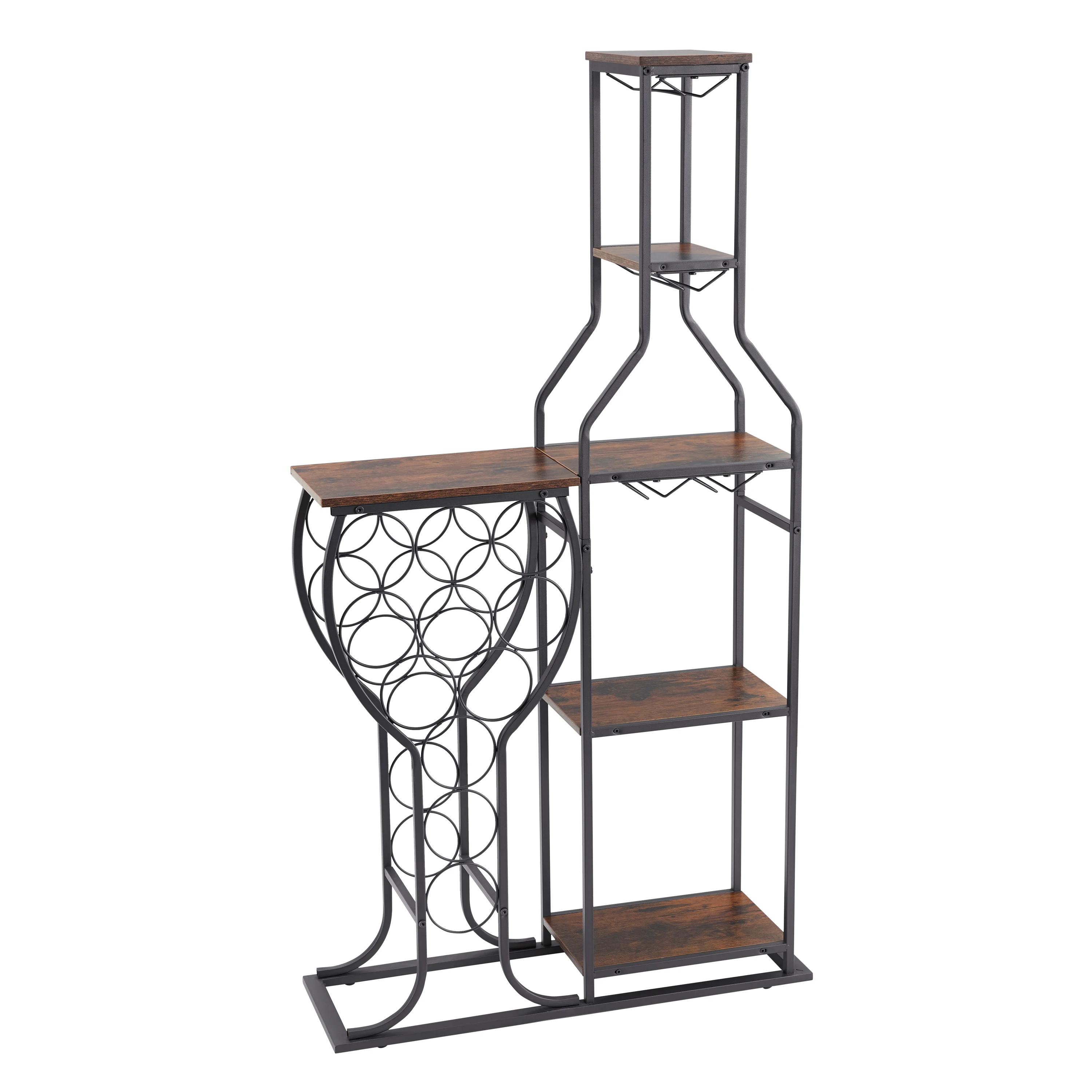 11 Bottle Wine Bakers Rack, 5 Tier Freestanding Wine Rack Hanging Glass Holder and Storage Shelves for Kitchen, Dining Room