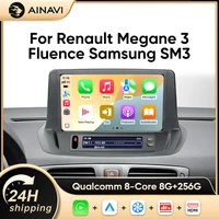 Autoradio Ainavi multimédia pour Renault Megane 3 RS Fluence Samsung SM3 2008 2010 2014 Android Auto sans fil Carplay DSP 4G 1