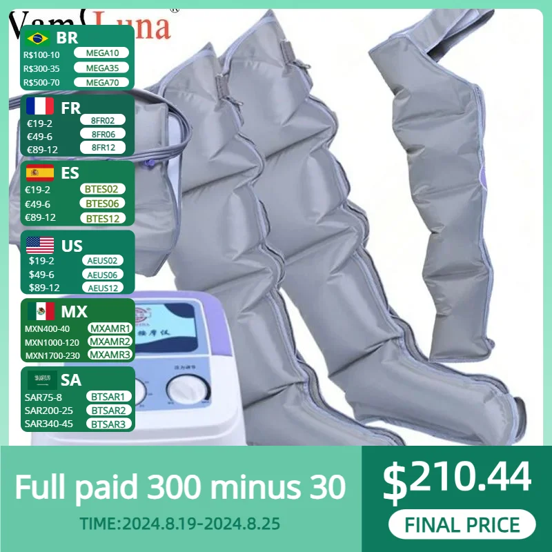 Air Compression Massager Handheld Controller Blood Circulation Pump Wrap Set for Double Arm Leg Cuff Waist Relax Massage
