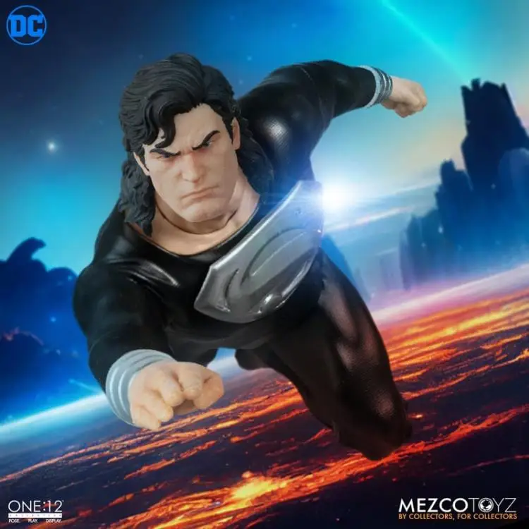 재고 오리지널 MEZCO 1/12 블랙 슈퍼맨 시리즈, 슈퍼 히어로 다크 울트라맨 풀 세트, 남성 군인 DC 액션 피규어 바디, 6 인치