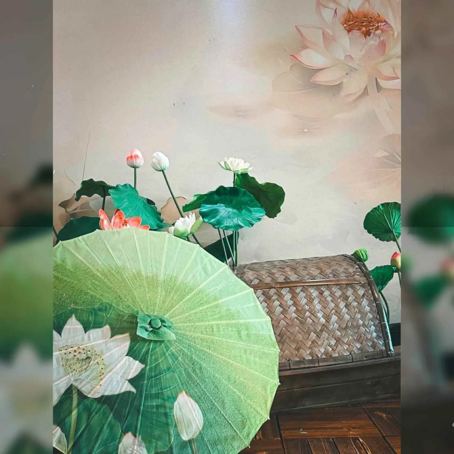 새로운 중국 스타일 연꽃 장식 실크 천 우산 유치원 봄 여름용 고대 스타일 장식품