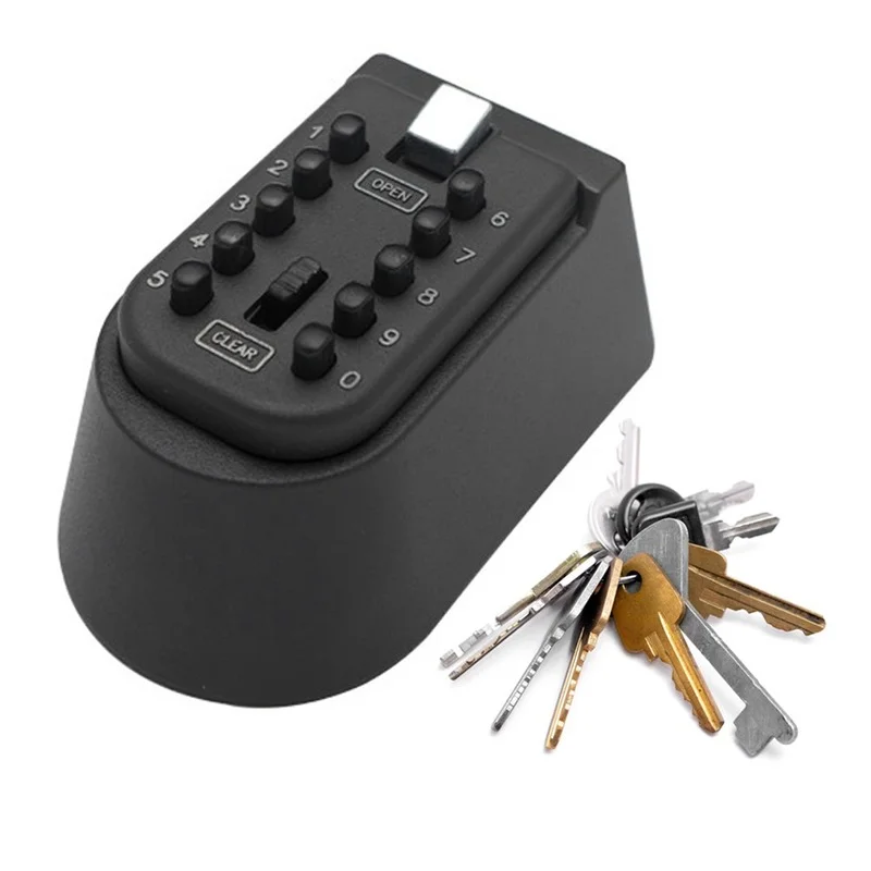 

Wall Mounted Outdoor Key Storage Lock Box 10 Digit Push-Button Combination Password Key Safe Box Resettable Code Key Holder