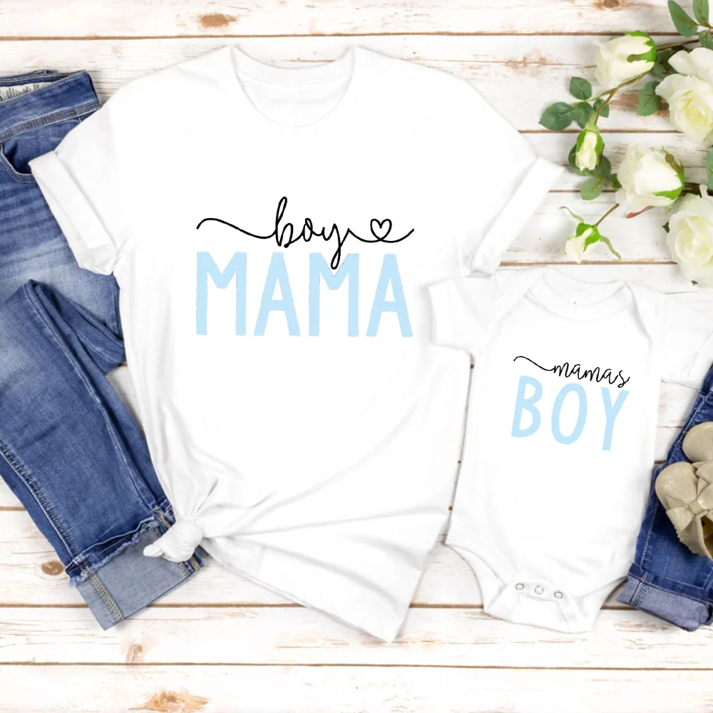 Boy Mama & Mama's Boy Matching Tees Matching Mommy and Me Shirt Clothes New Mom Shirts Baby Rompers Family Look 2