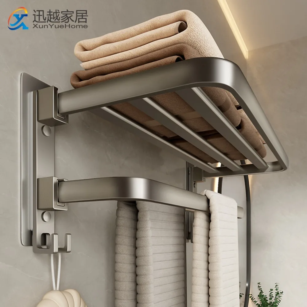 Towel Rack Self-Adhesive Shower Hanger Rail Aluminum Shelves Holder Pole Bar Hook No Drilling Toilet Bathroom Accessories