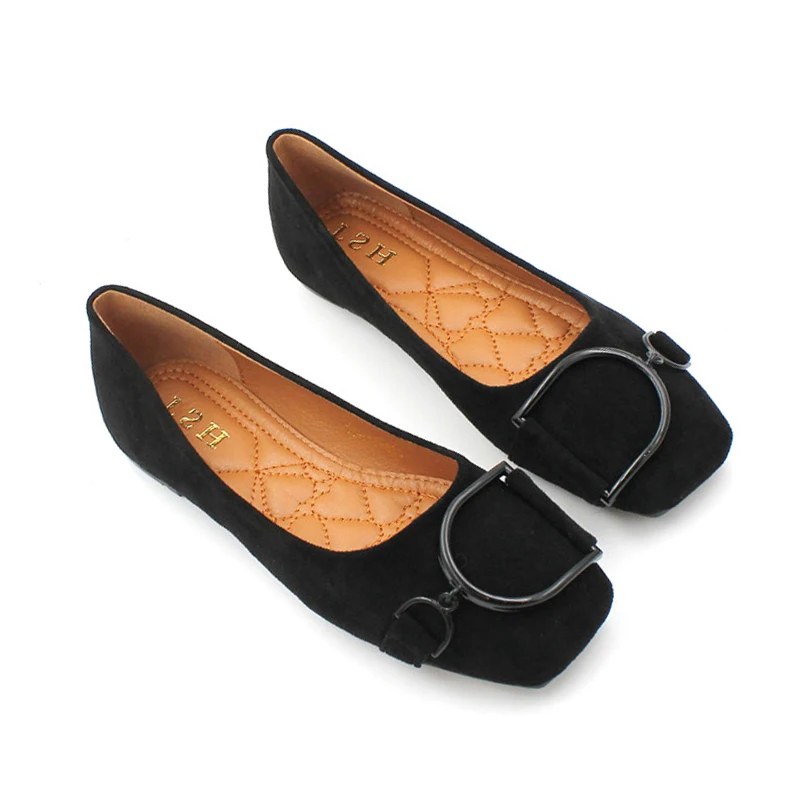 Flat Shoes for Women Spring 2023 New Suede Square Toe Shallow Cut Flat Bottomed Lefu Soft Bean Shoes Ladies big size 44 45 46 6