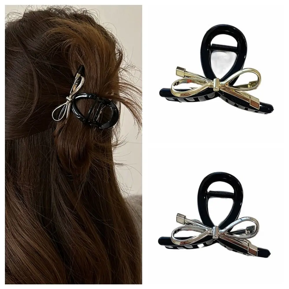 Cute Acrylic Metal Bow Claw Clip Korean Style Large Bow Hair Claw Hairpins Hair Accessories Bow Crab Clip Ladies