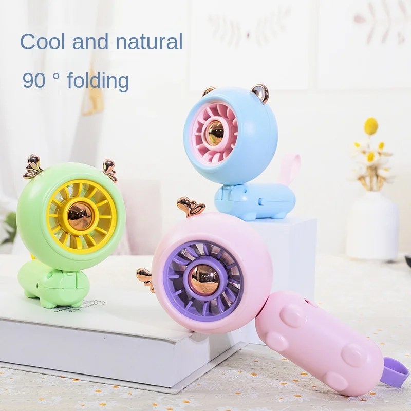 

Cartoon USB rechargeable fan portable handheld foldable student pocket fan turbine silent rechargeable small desktop office fan