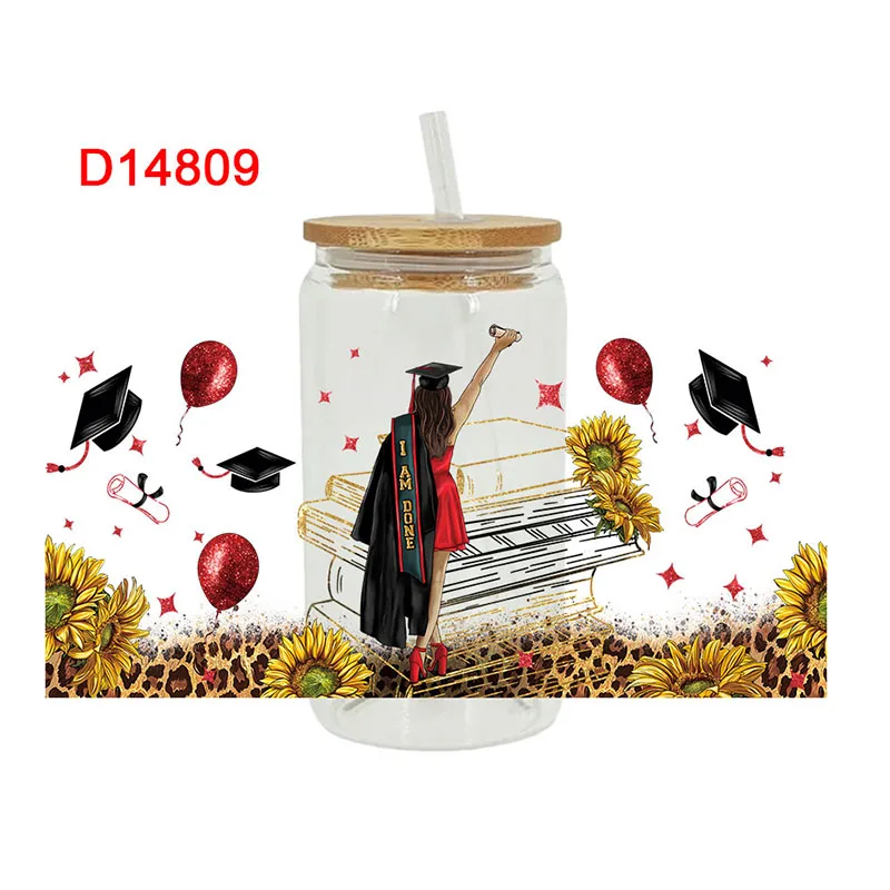 UV DTF Transfer Sticker School Book Flower For The 16oz Libbey Glasses Wraps Bottles Cup Can DIY Waterproof Decals D14809