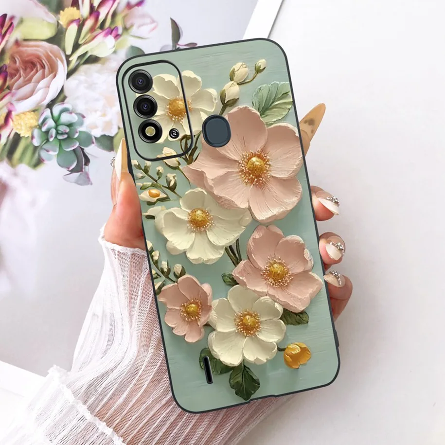Elegant Flower & Butterfly Soft Black Silicone Phone Case
