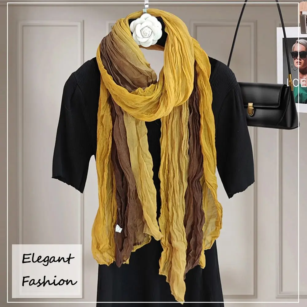 Fashionable Trend Gradient Blue Fold Shawl Soft Retro Pleated Long Scarf Sunscreen Scarf Spring Summer