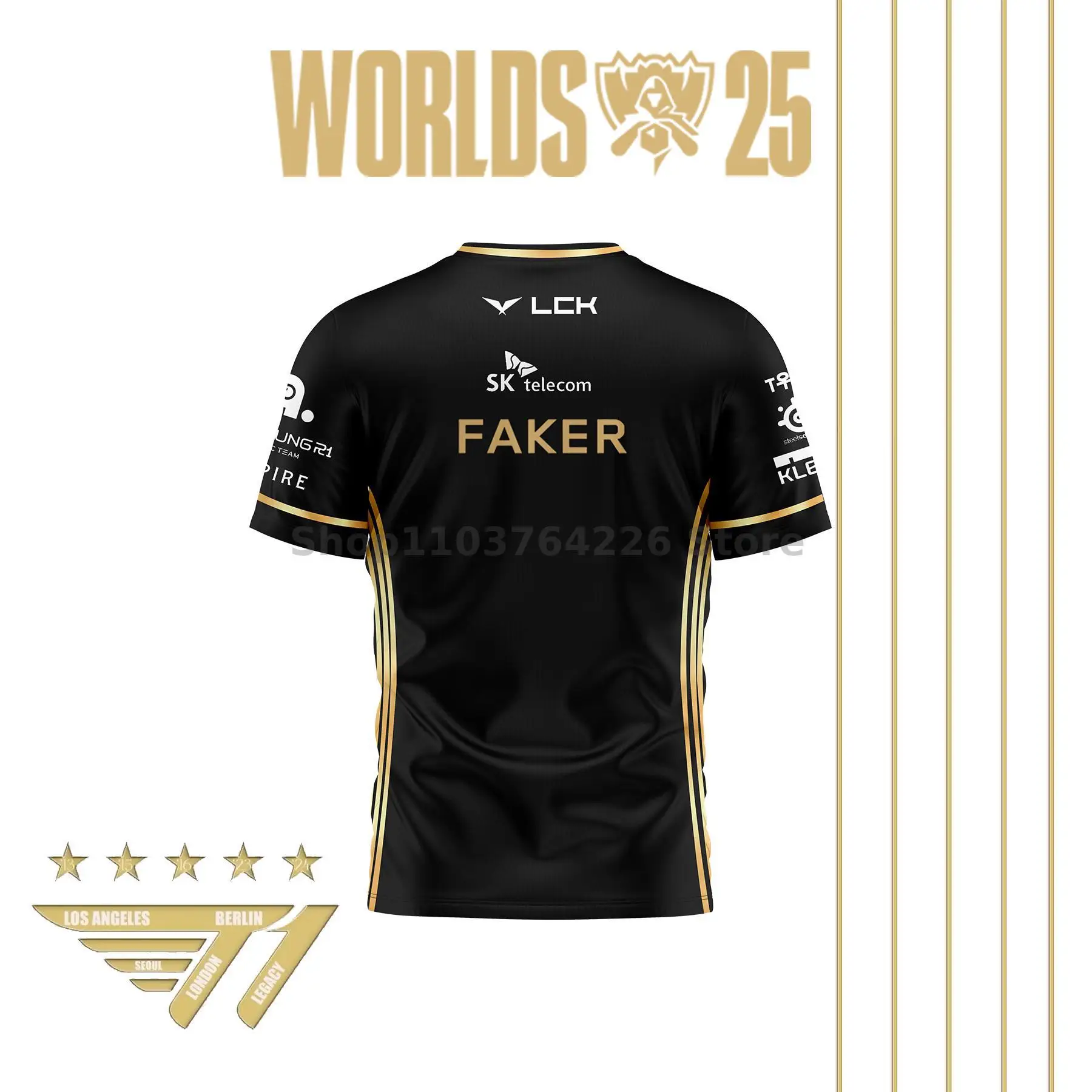 Faker Jersey League Of Legends 2025 World Champion All-black Team