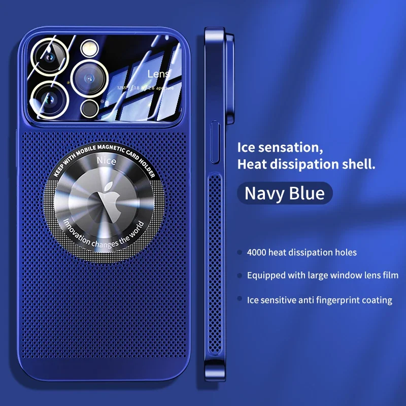 Plated Mesh Glass Lens Heat Dissipation Magnetic Phone Case with Enlarged Logo