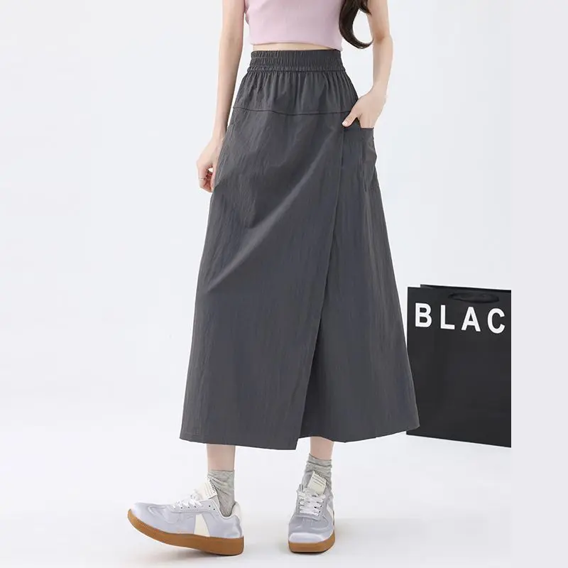 

Spring Autumn New Fashion Solid Color High Waist Women's Clothing Cargo Pockets Quick Drying Chaopai Popularity Versatile Skirts