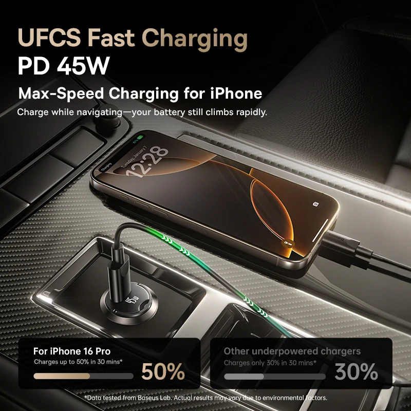 Baseus 45W Mini Car Charger UFCS PPS QC PD Fast Charging For