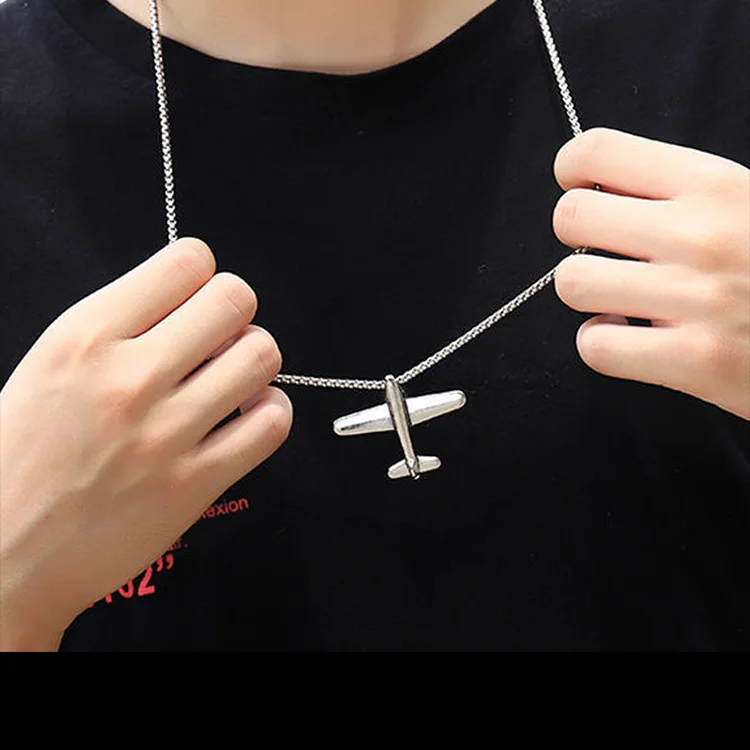 Fashion Stainless Steel Chain Hip Hop Necklace Charms Airplane Pendant  Necklace For Men Cool Jewelry Homme