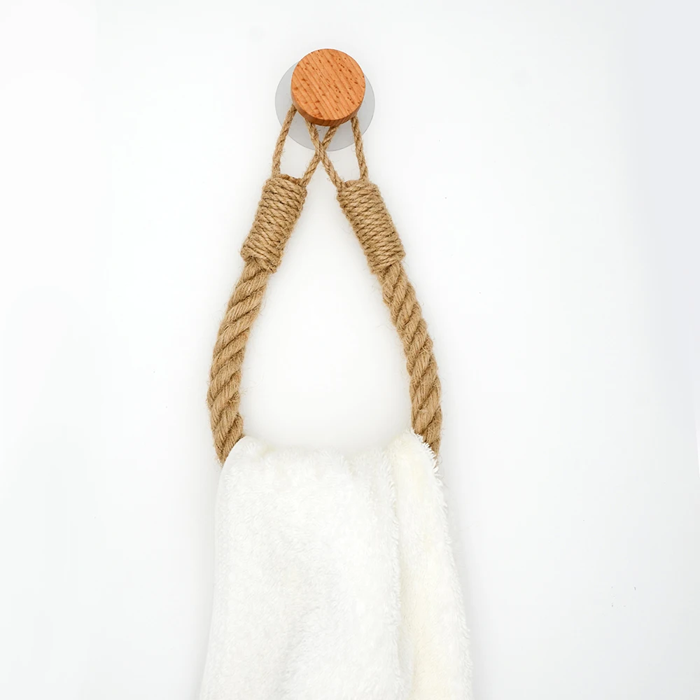 Natural Wood Paper Rack Hanging Wall Hook Retro Hanging Rope Toilet Paper Rack Home Hotel Bathroom Decoration Holder