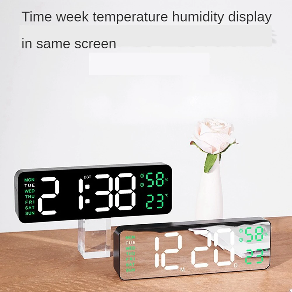 Large Digital Wall Clock Temperature Humidity Week Display LED Electronic Table Clock 12/24H Alarm Clocks Memory/Snooze Function digital wall clock