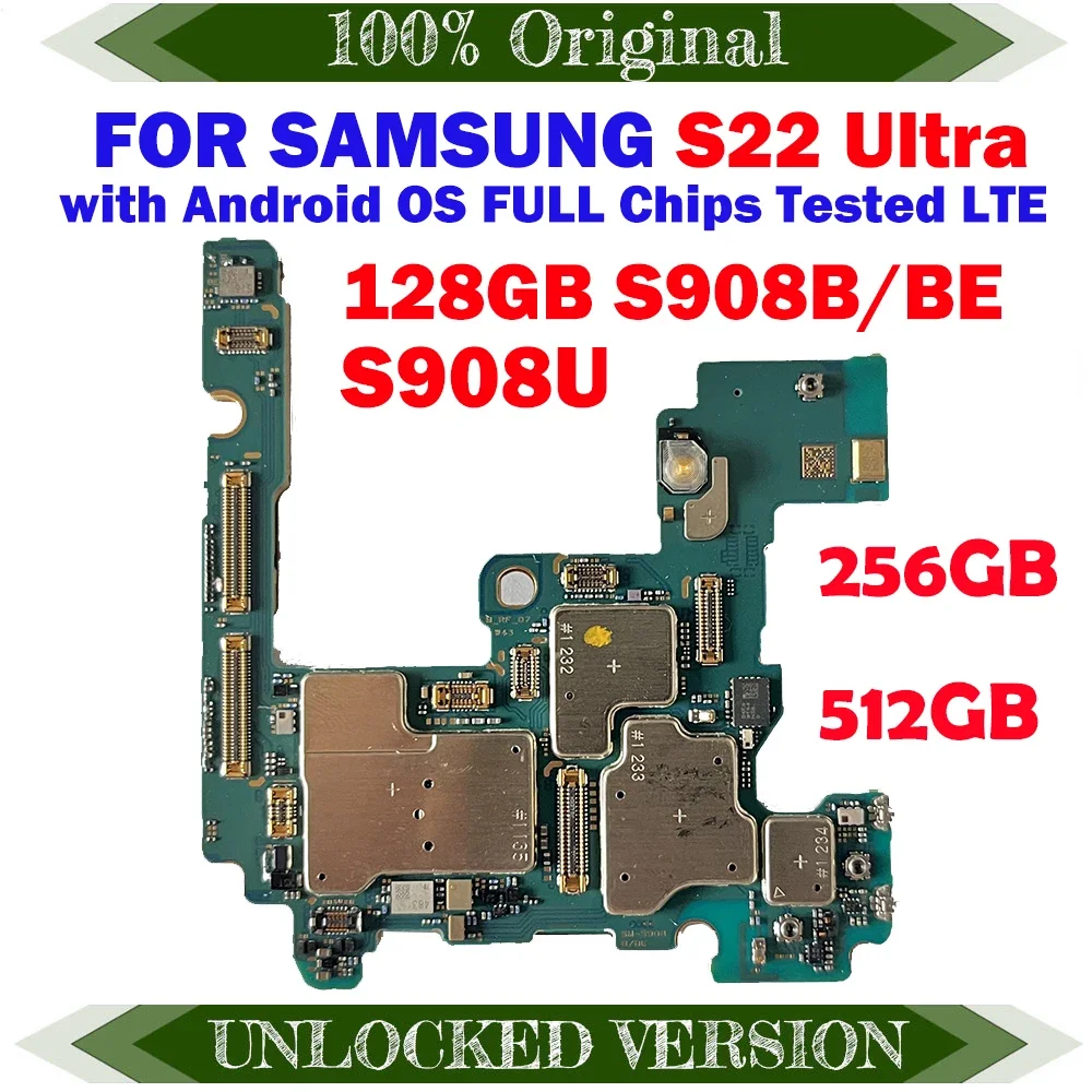 

512GB 256GB Mainbaord For Samsung Galaxy S22 Ultra S908B S908B/BE S908U128GB Motherboard Android Full Working Main Logic Boards