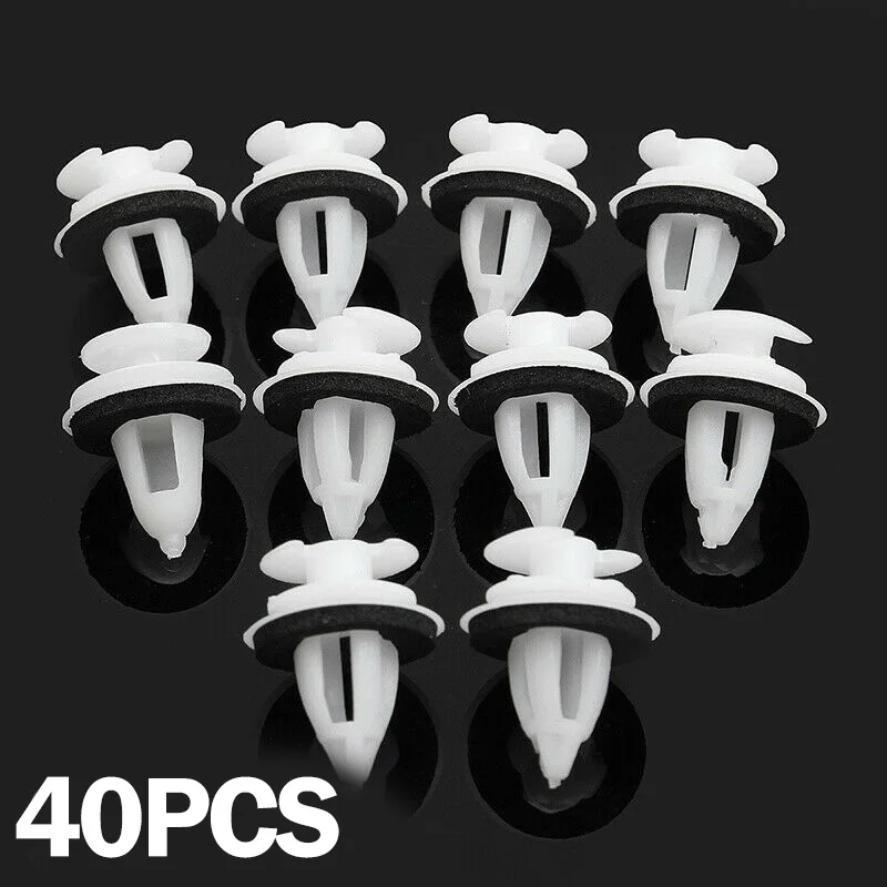 40 Pcs Car Door Panel Fastener Plastic White Trim Clips With Washers Interior Accessories  For BMW BE36 E38 E39 E46 X5 M3 M5 Z3 for mazda 6 m2 m3 m5 m6 panel door lining lnterior solid car automobiles parts accessories para auto stuff clips coche