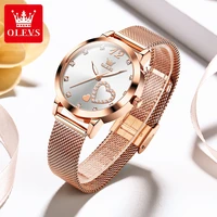 OLEVS 5189 Women's Watch Quartz Wristwatch Casual Fashion Watch for Ladies Waterproof Luminous Mesh Belt Love Dial Zircon Scale 1