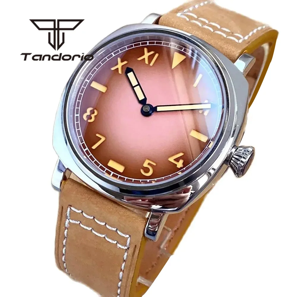 Tandorio 42mm Polished Case NH35A Square Automatic Men's Diving Watch 20BAR California Dial Sapphire Crystal Screw Crown Leather