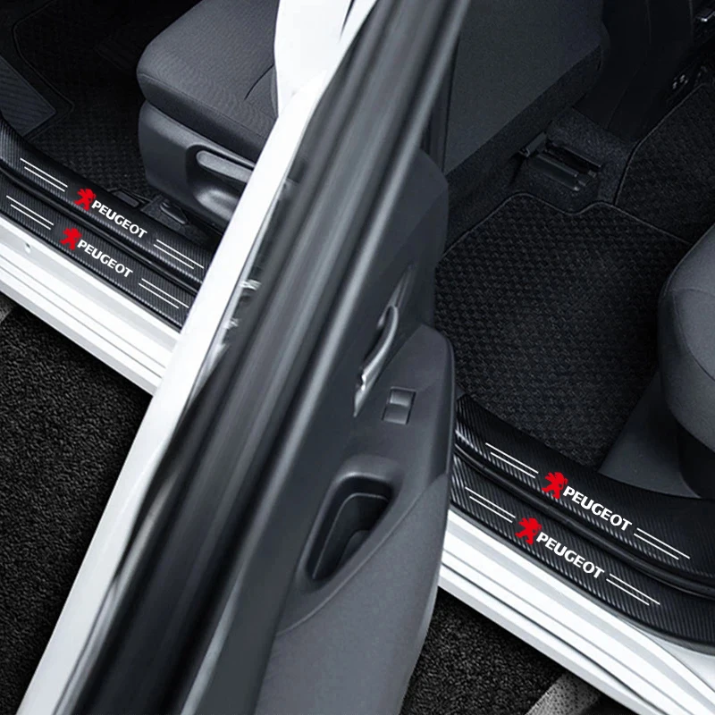 1/4/5Pcs car door sill scuff plate decor carbon fiber stickers for Peugeot 206 3008 208 308 307 2008 508 607 406 407 301 106 408 car stickers car interior accessories